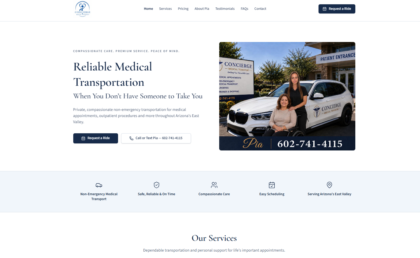 Concierge Medical Transport website screenshot